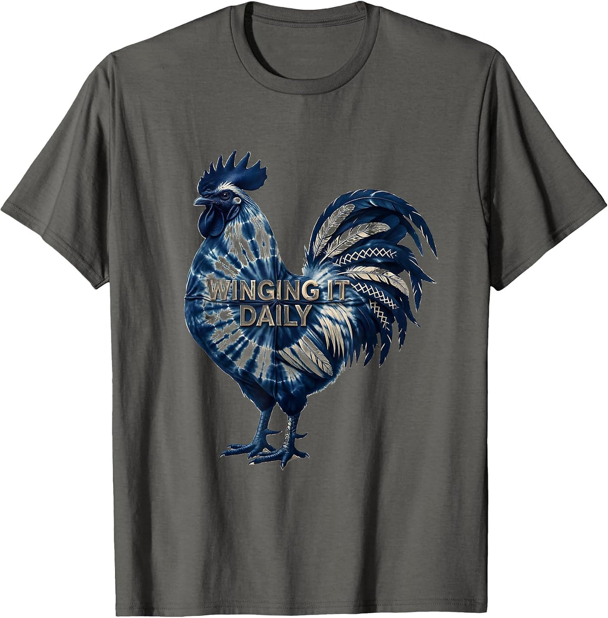 Winging It Daily Funny Chicken Design T-Shirt - Asphalt Grey
