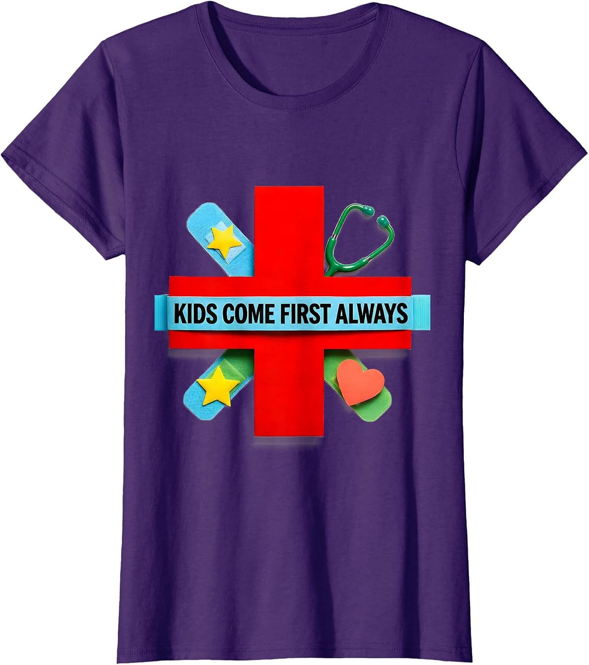 Women's Kids Come First Always School Nurse Design T-Shirt - Purple