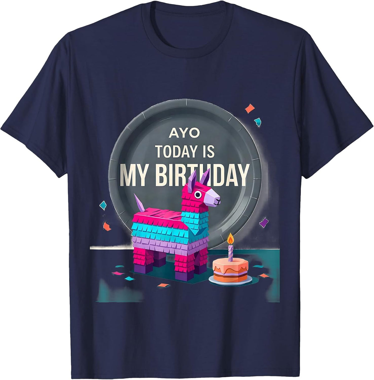 Men's Ayo Today Is My Birthday Funny Llama Pinata Birthday Boy T-Shirt - Navy Blue