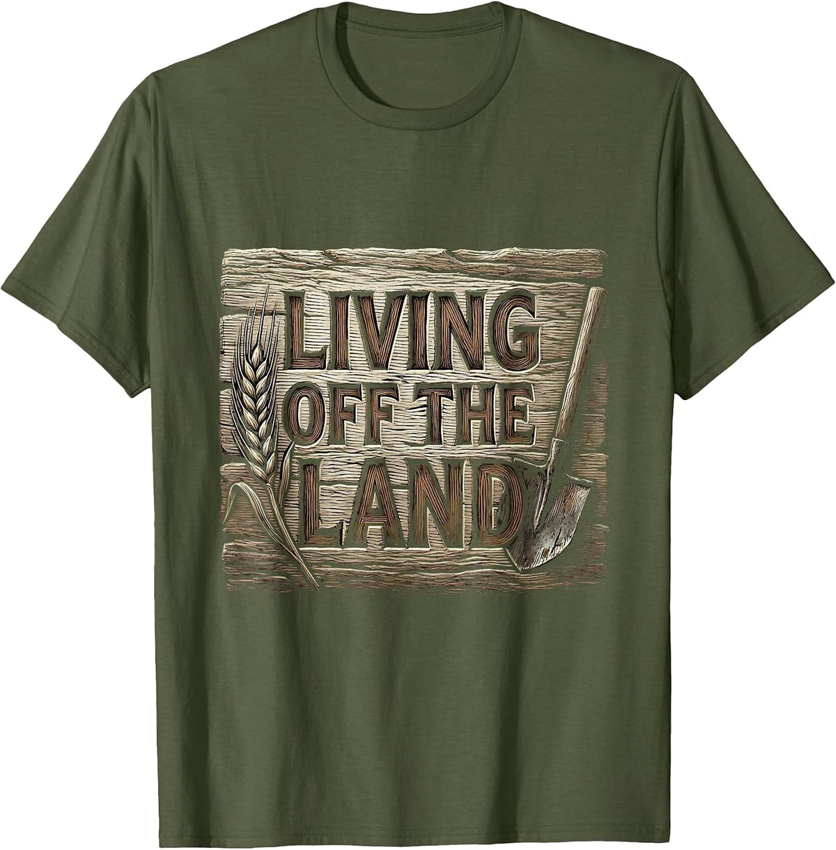 Living Off the Land Country Life Design T-Shirt - Olive Green