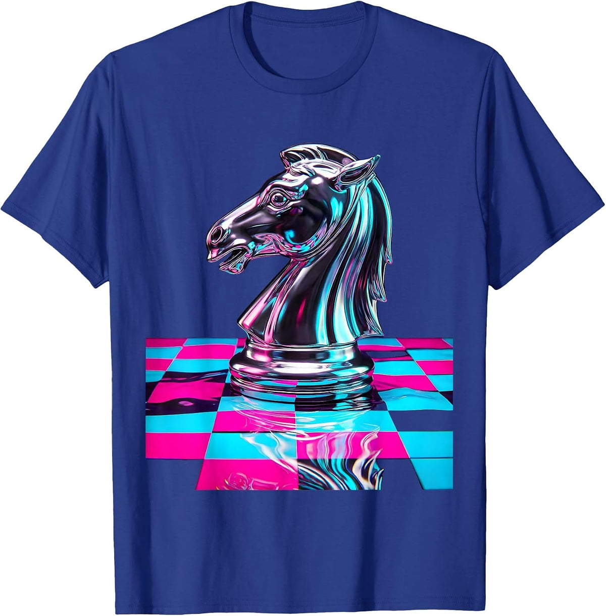 Men's Chess Knight Checkered Board Graphic Design T-Shirt - Royal Blue