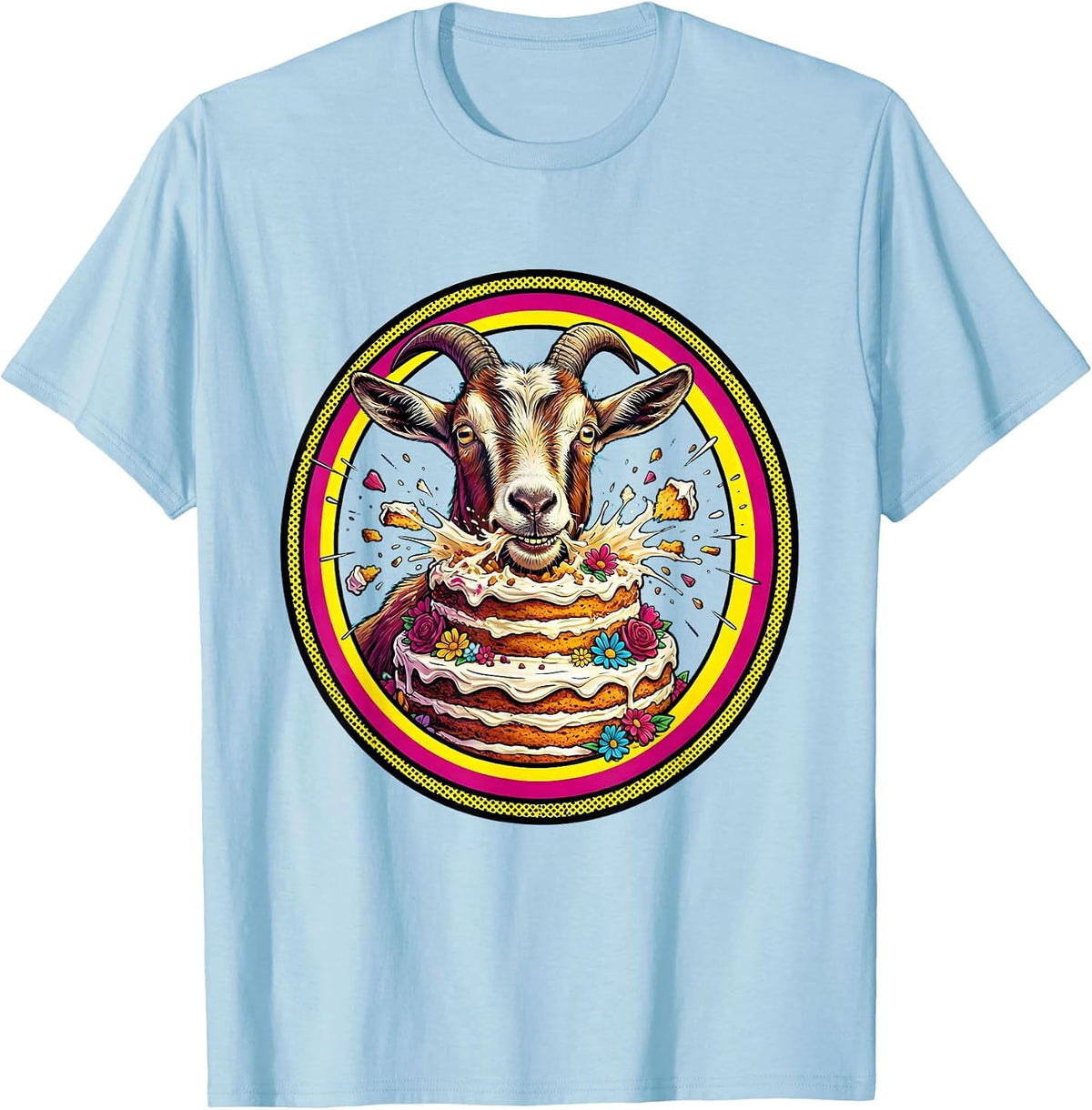 Men's Goat Eating Wedding Cake Funny Reception Art T-Shirt - Baby Blue