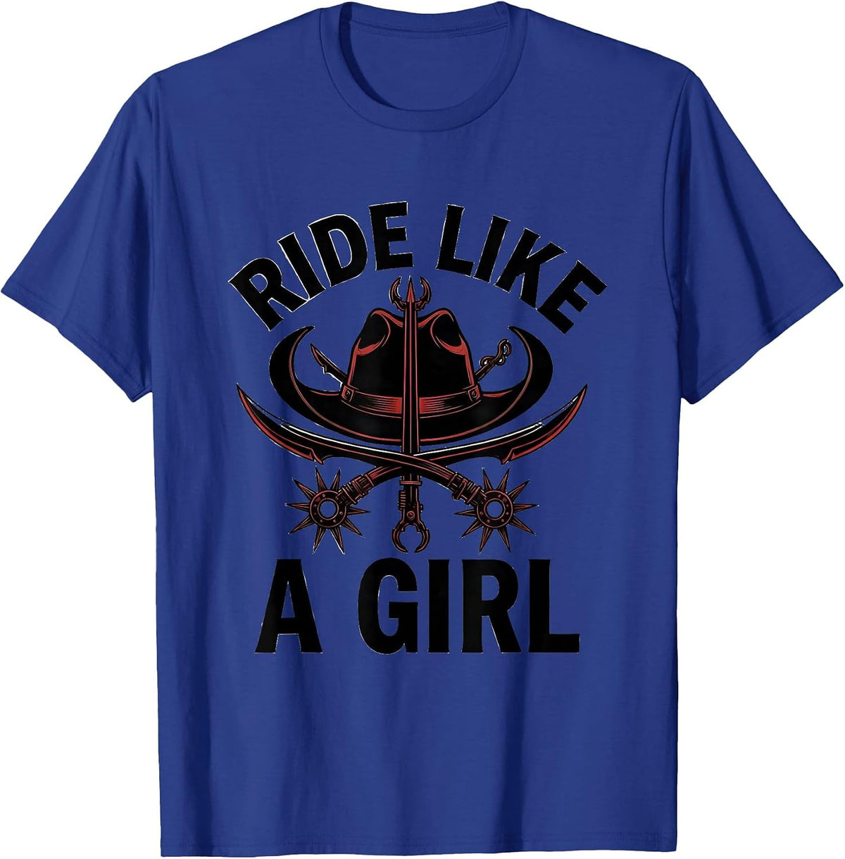 Ride Like a Girl Cowgirl Western Design T-Shirt - Royal Blue