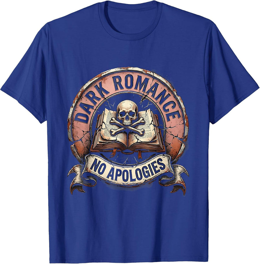 Dark Romance No Apologies Distressed Badge Crest T-Shirt - Royal Blue