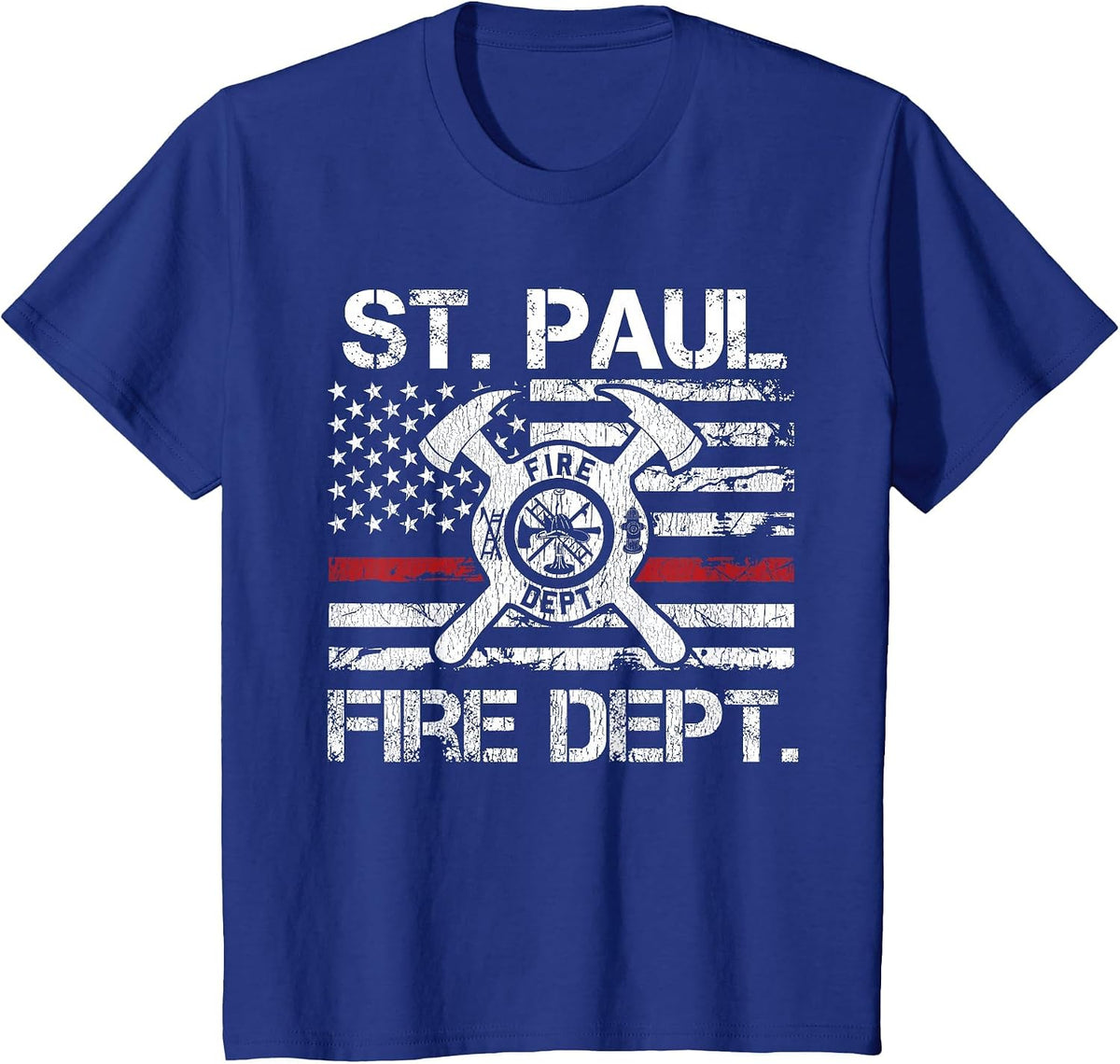 St Paul Minnesota Fire Department Thin Red Line Fireman T-Shirt - Royal Blue