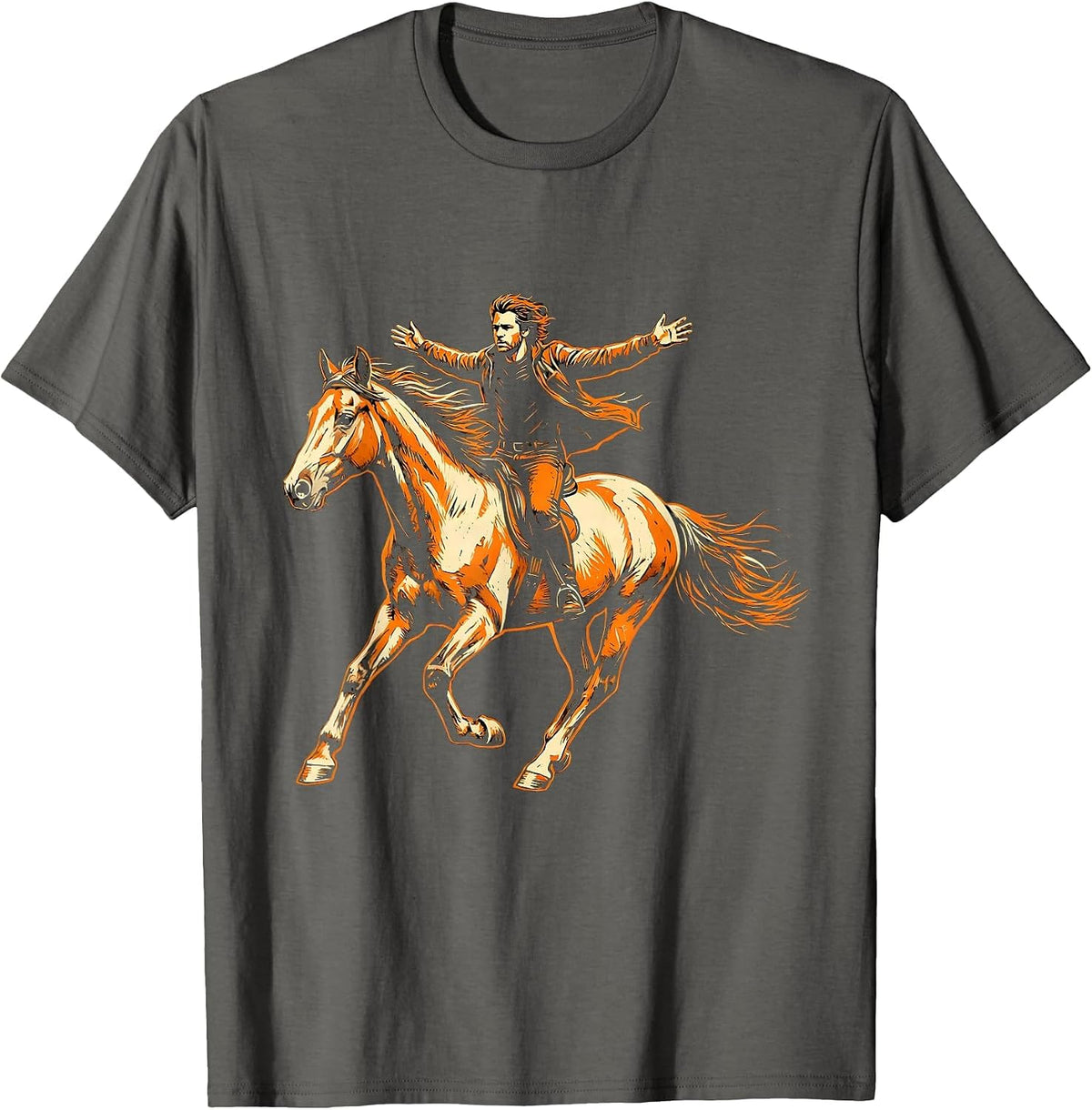 Stunt Rider Standing on Galloping Horse Bareback T-Shirt - Asphalt Grey