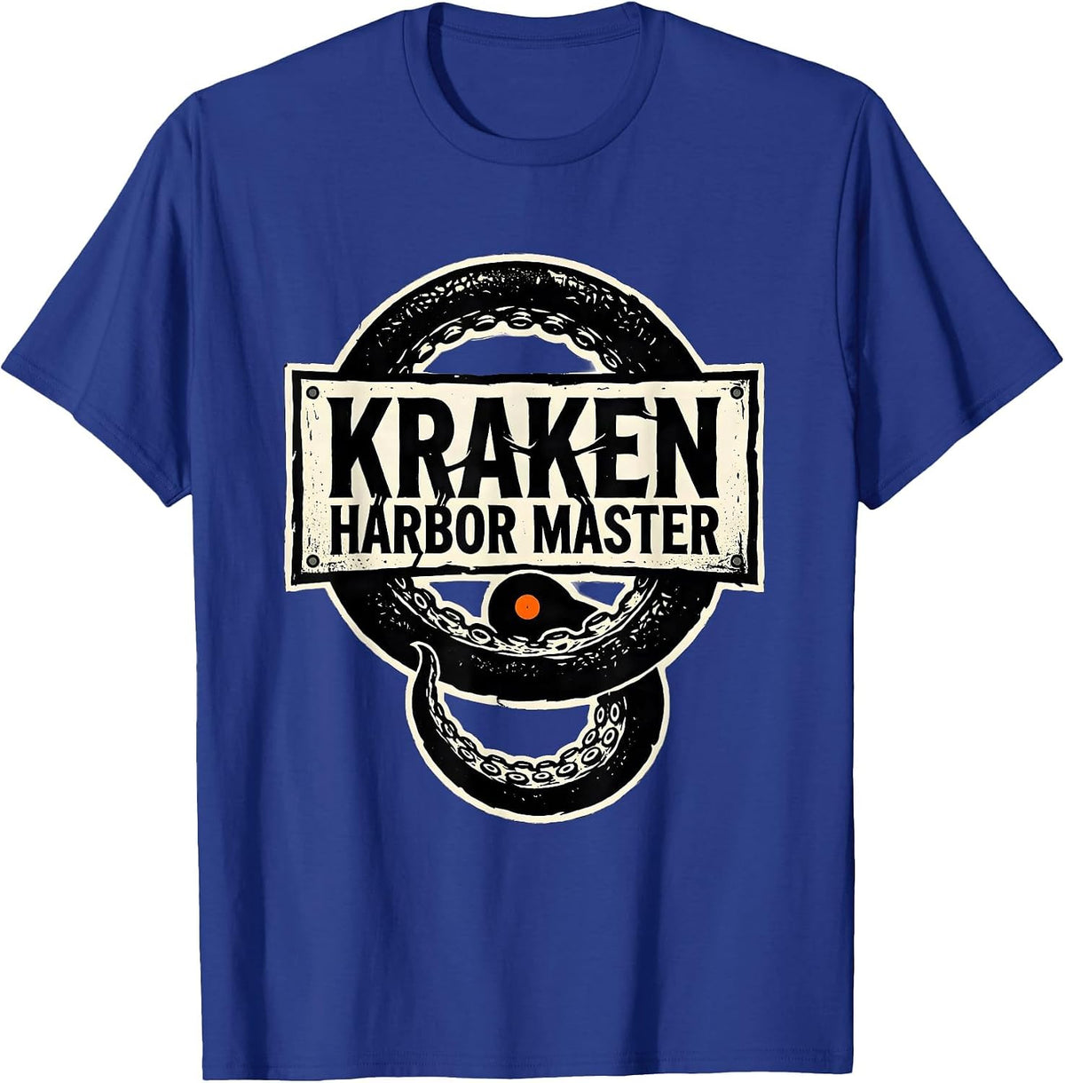 Men's Kraken Harbor Master Stenciled Tentacle Octopus Lover T-Shirt - Royal Blue
