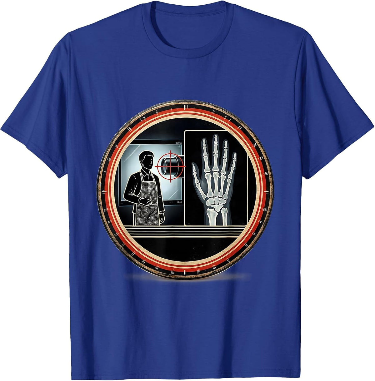 Men's Technologist Radiation Humor X-Ray Tech Lead Screen Badge T-Shirt - Royal Blue