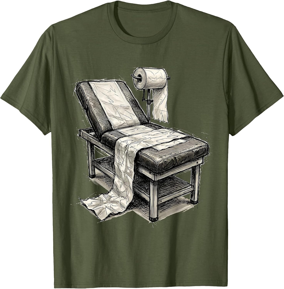 School Nurse Exam Table Illustration Gift T-Shirt - Olive Green