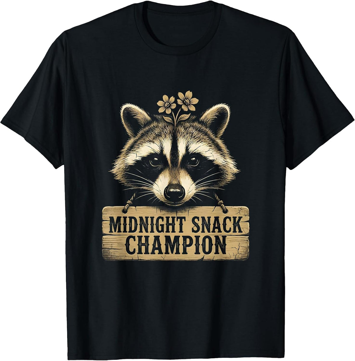 Men's Midnight Snack Champion Raccoon Design T-Shirt - Black