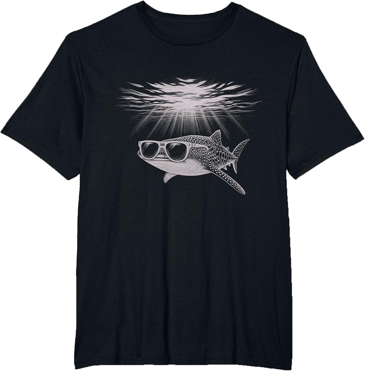 Cool Whale Shark Wearing Sunglasses Drawing Art Design T-Shirt - Black