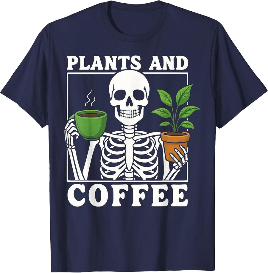 Plants and Coffee T-Shirt - Navy Blue