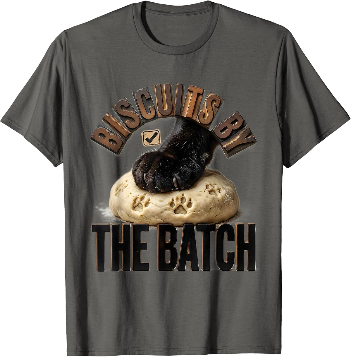 Men's Biscuits By The Batch Funny Black Cat Bakery Pet Lover Humor T-Shirt - Asphalt Grey