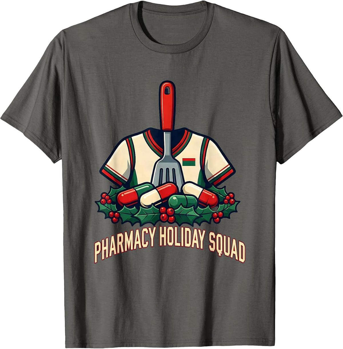 Pharmacy Holiday Squad Funny Pharmacy Tech Christmas T-Shirt - Asphalt Grey