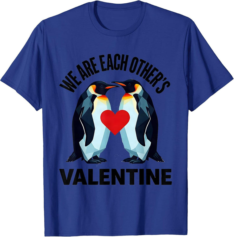 We Are Each Other's Valentine Geometric Penguin Heart Cute T-Shirt - Royal Blue