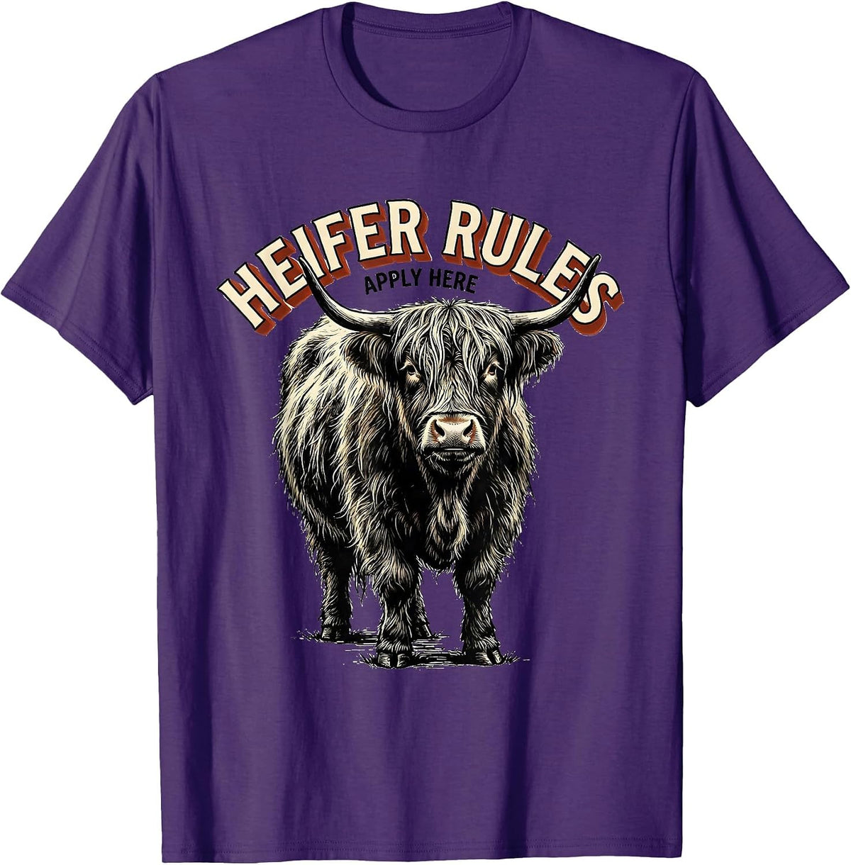 Heifer Rules Apply Here Funny Highland Cow Sassy Cute Humor T-Shirt - Purple