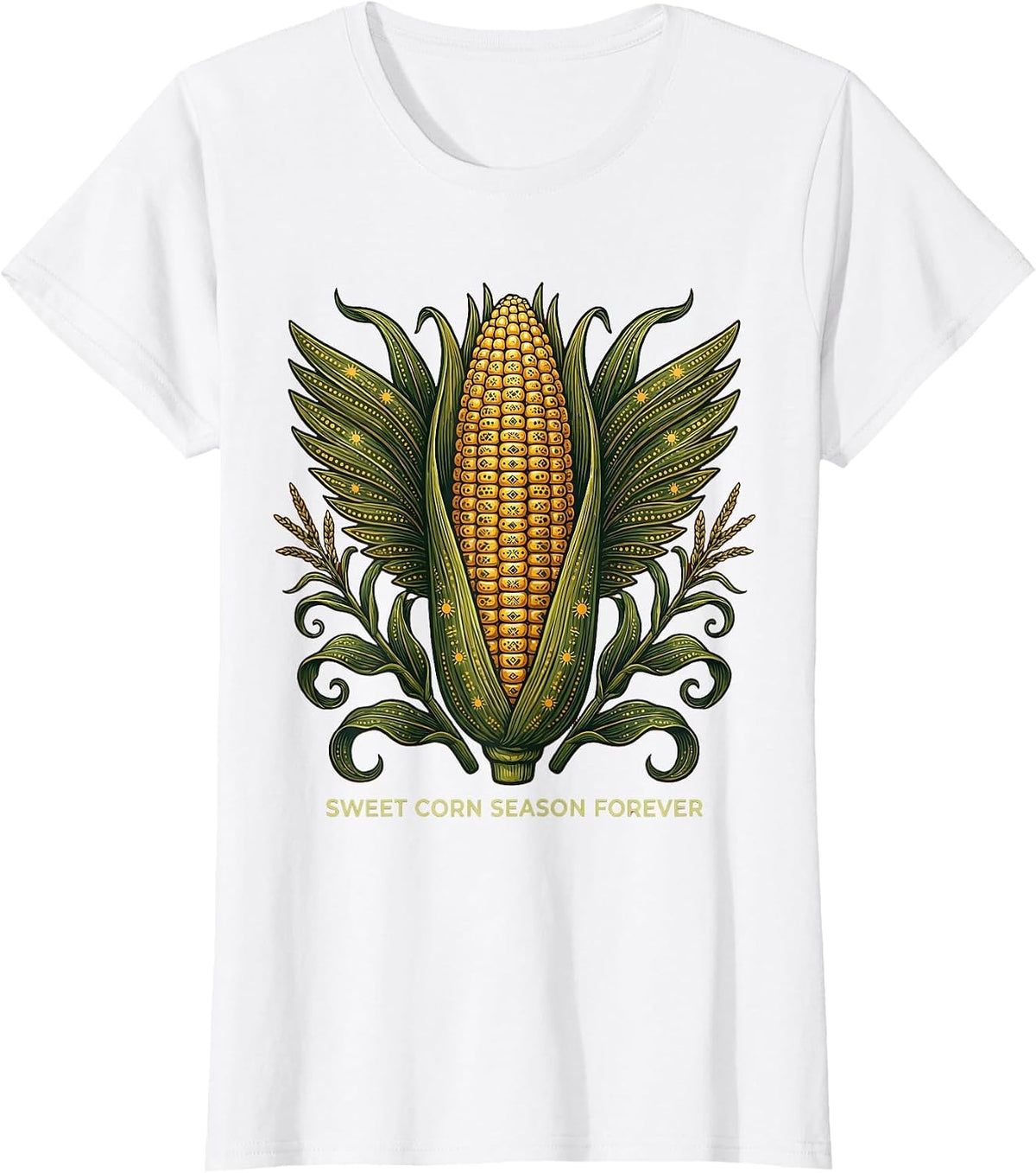 Sweet Corn Season Forever Graphic Design T-Shirt - White