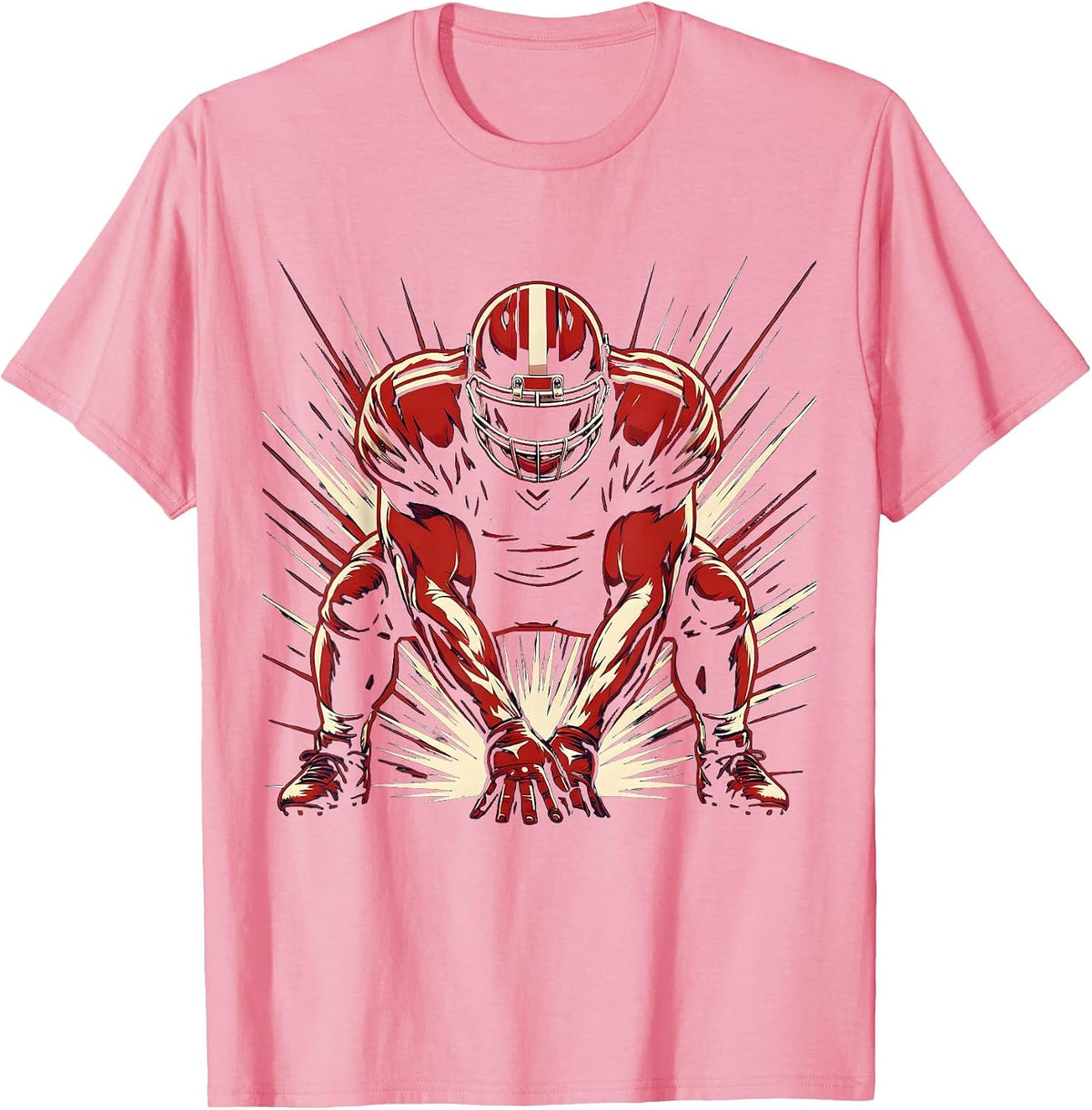 Men's Lineman Three-Point Stance Football Graphic T-Shirt - Pink