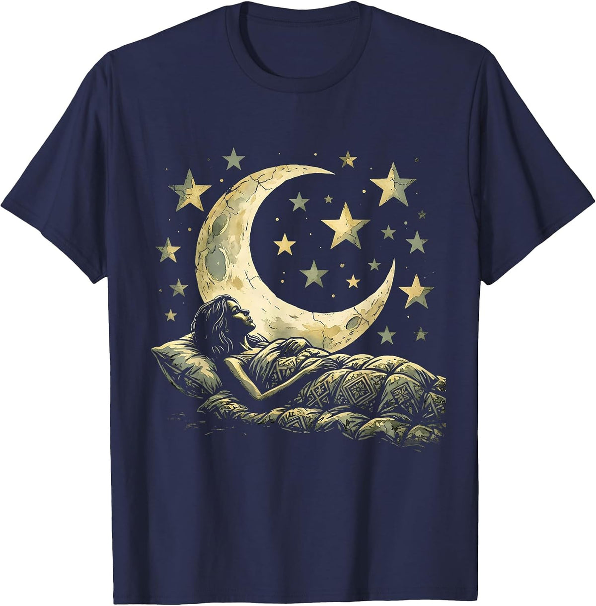 Stargazing Camping Night Sky Illustration T-Shirt - Navy Blue