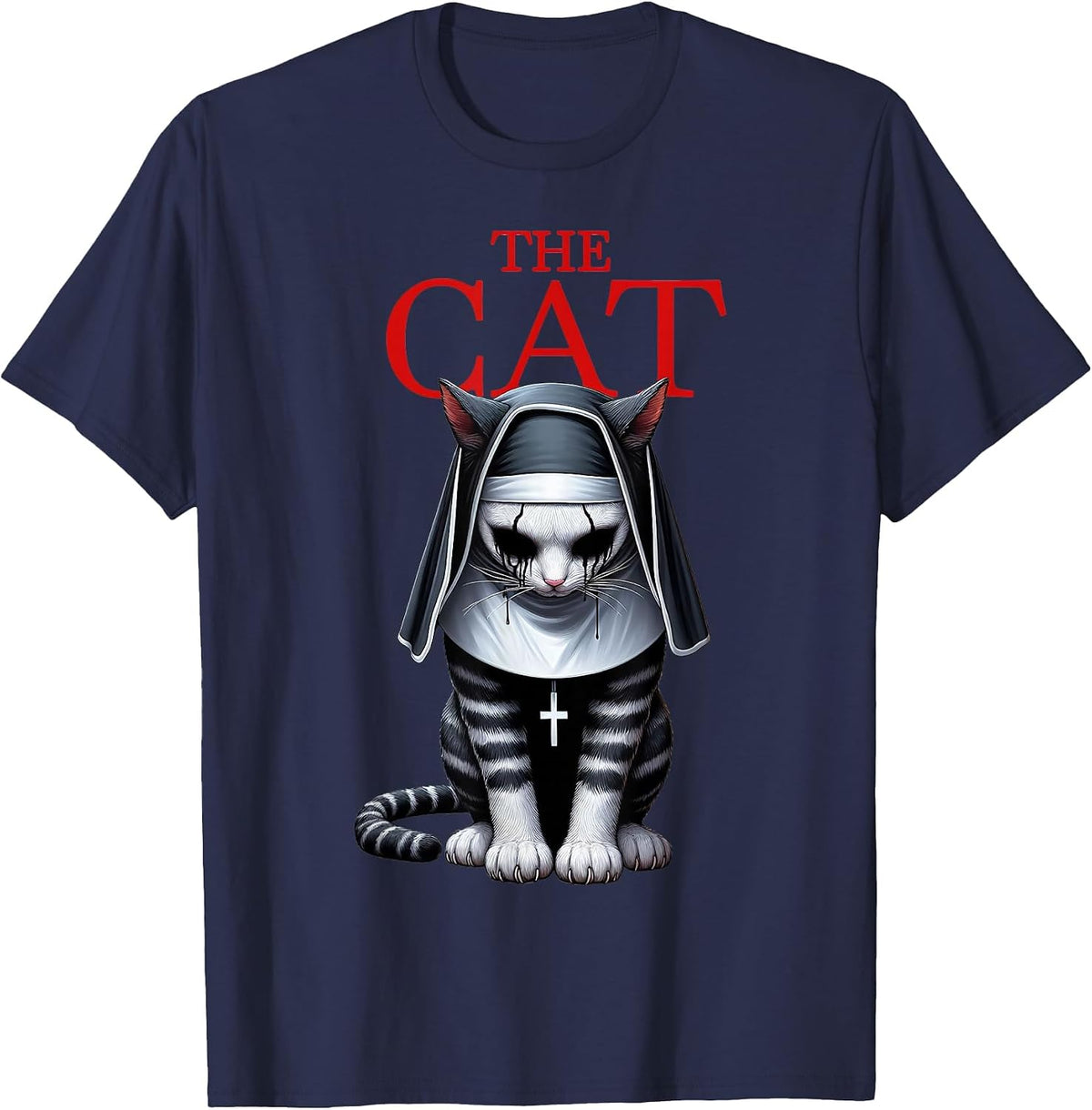 The Cat Horror Cat Halloween Scary Funny T-Shirt - Navy Blue