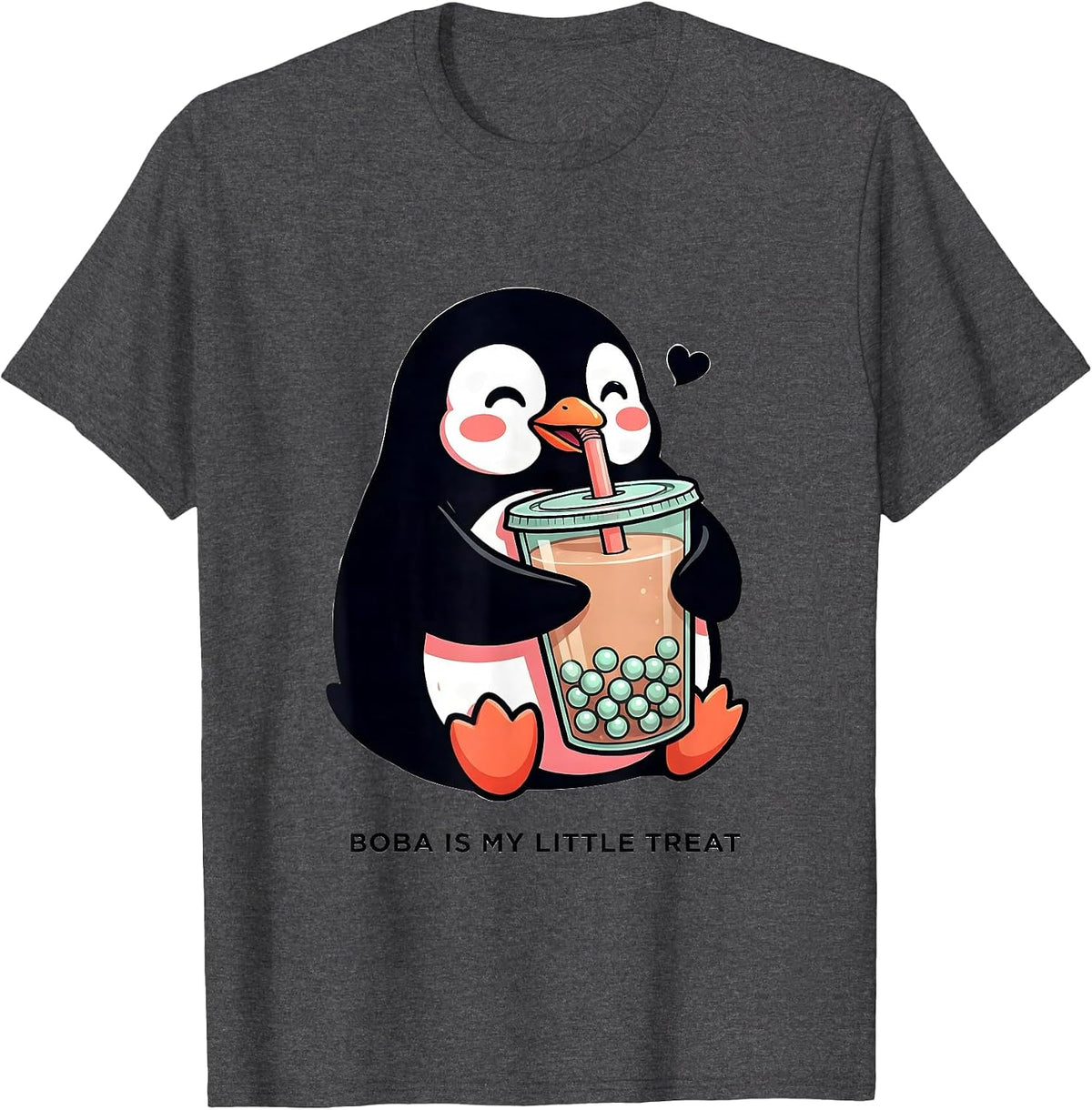 Men's Boba Is My Little Treat Cute Kawaii Penguin Bubble Tea Lover T-Shirt - Dark Heather Grey