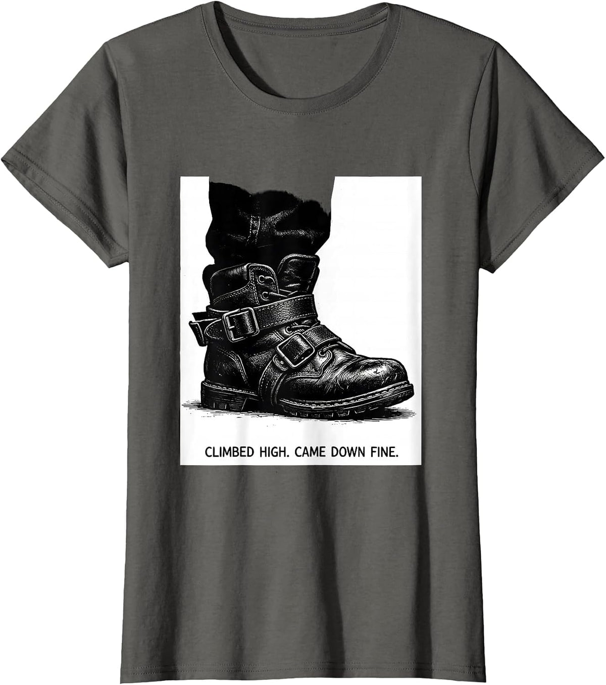 Women's Climbed High Came Down Fine Funny Electrician Skeleton Trade T-Shirt - Asphalt Grey