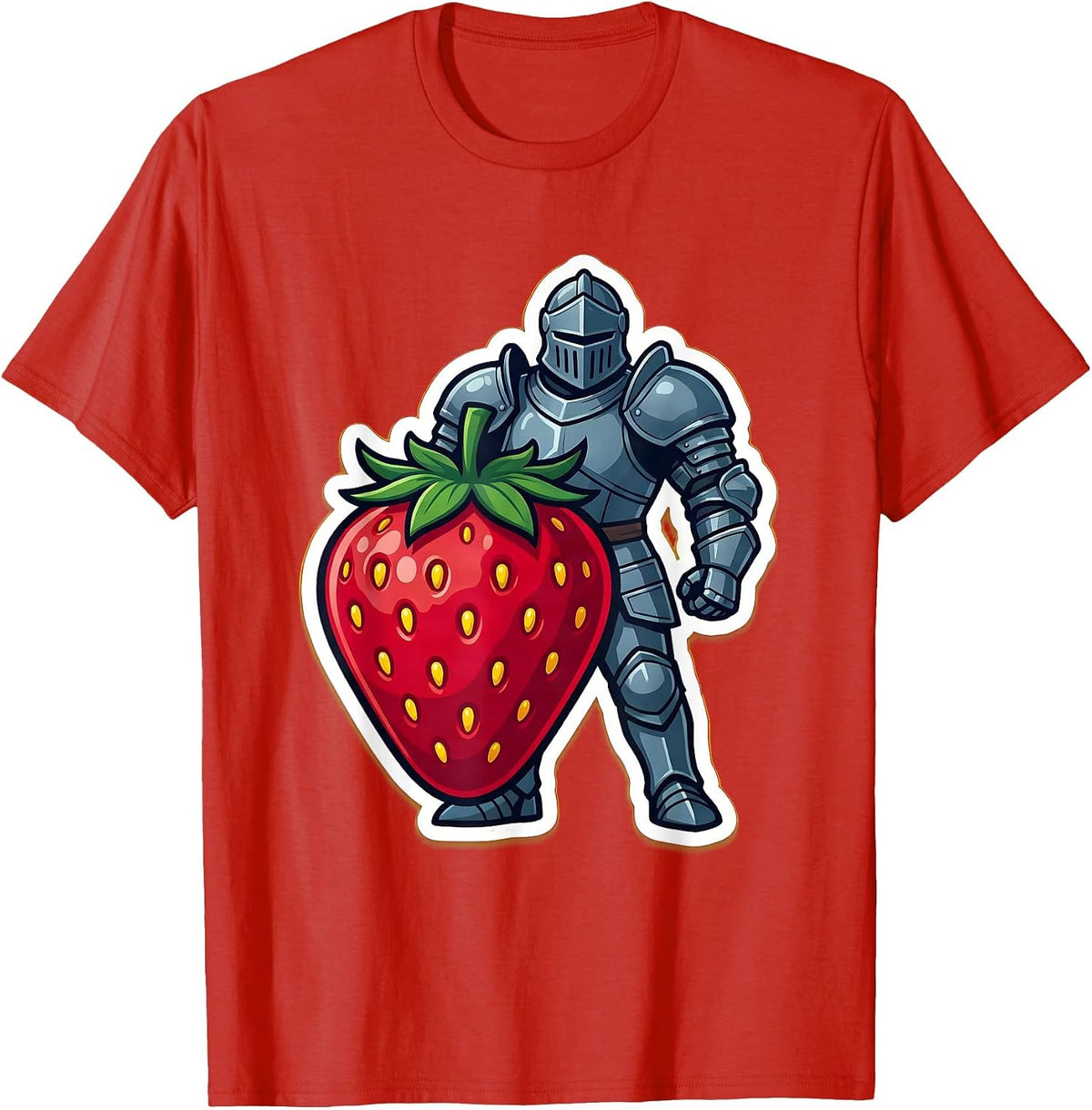 Men's Strawberry Knight Armor Shield Graphic Tee T-Shirt - Red