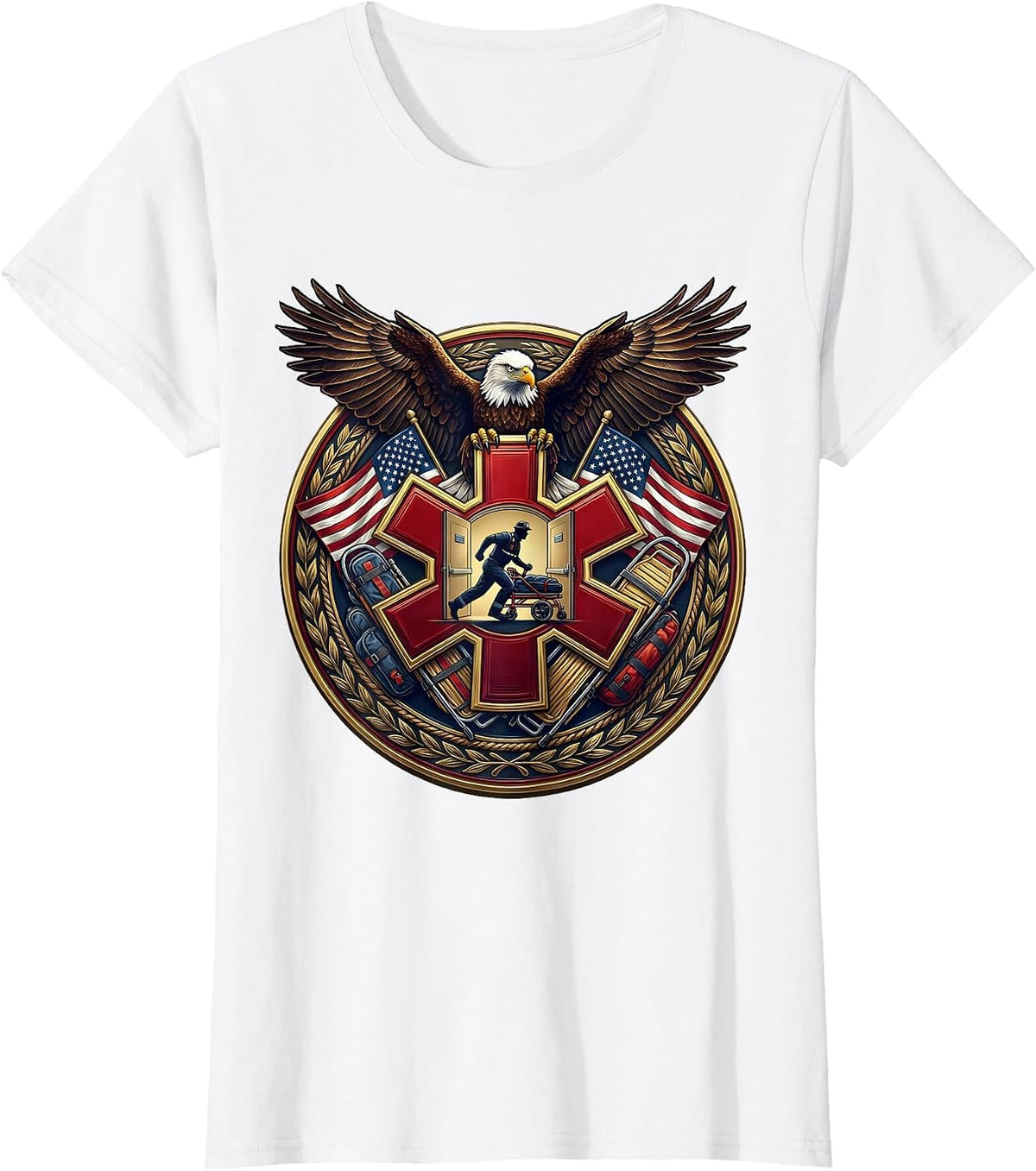 Emergency Department Paramedic Sprinting Stretcher Tee T-Shirt - White