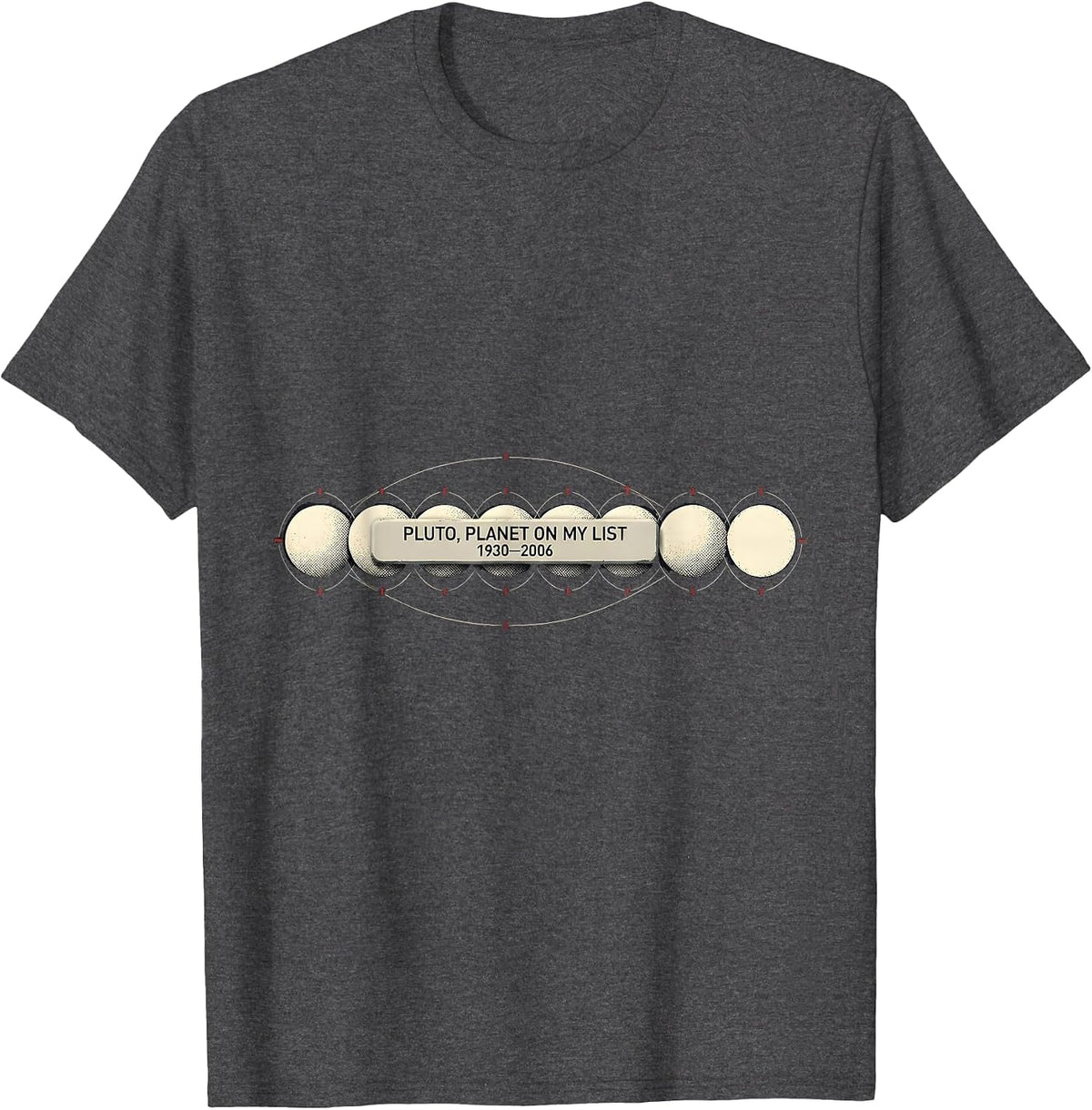 Men's PLUTO PLANET ON MY LIST 1930–2006 Funny Space Humor T-Shirt - Dark Heather Grey