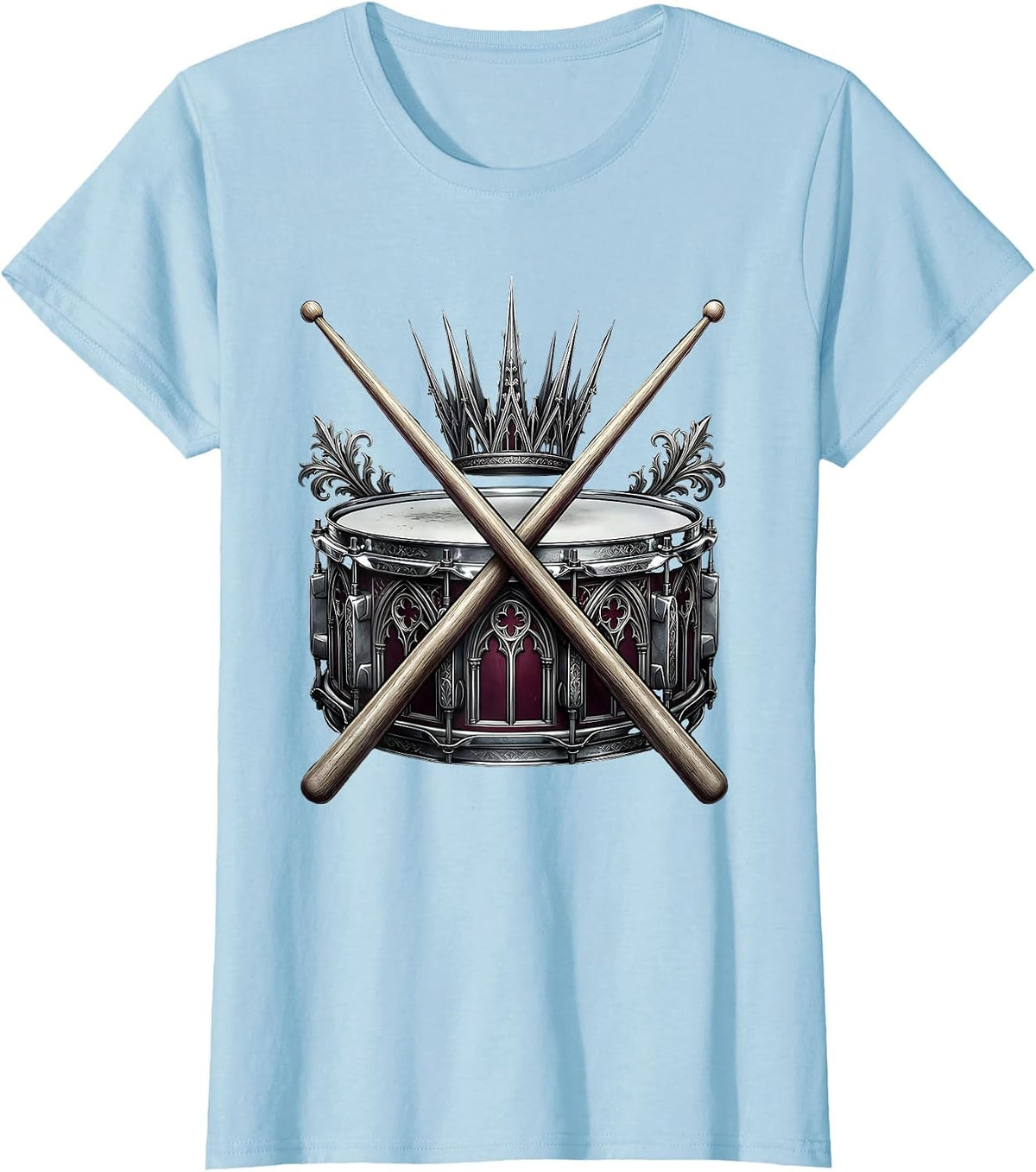 Women's Crossed Drumsticks Snare Drum Band Graphic T-Shirt - Baby Blue