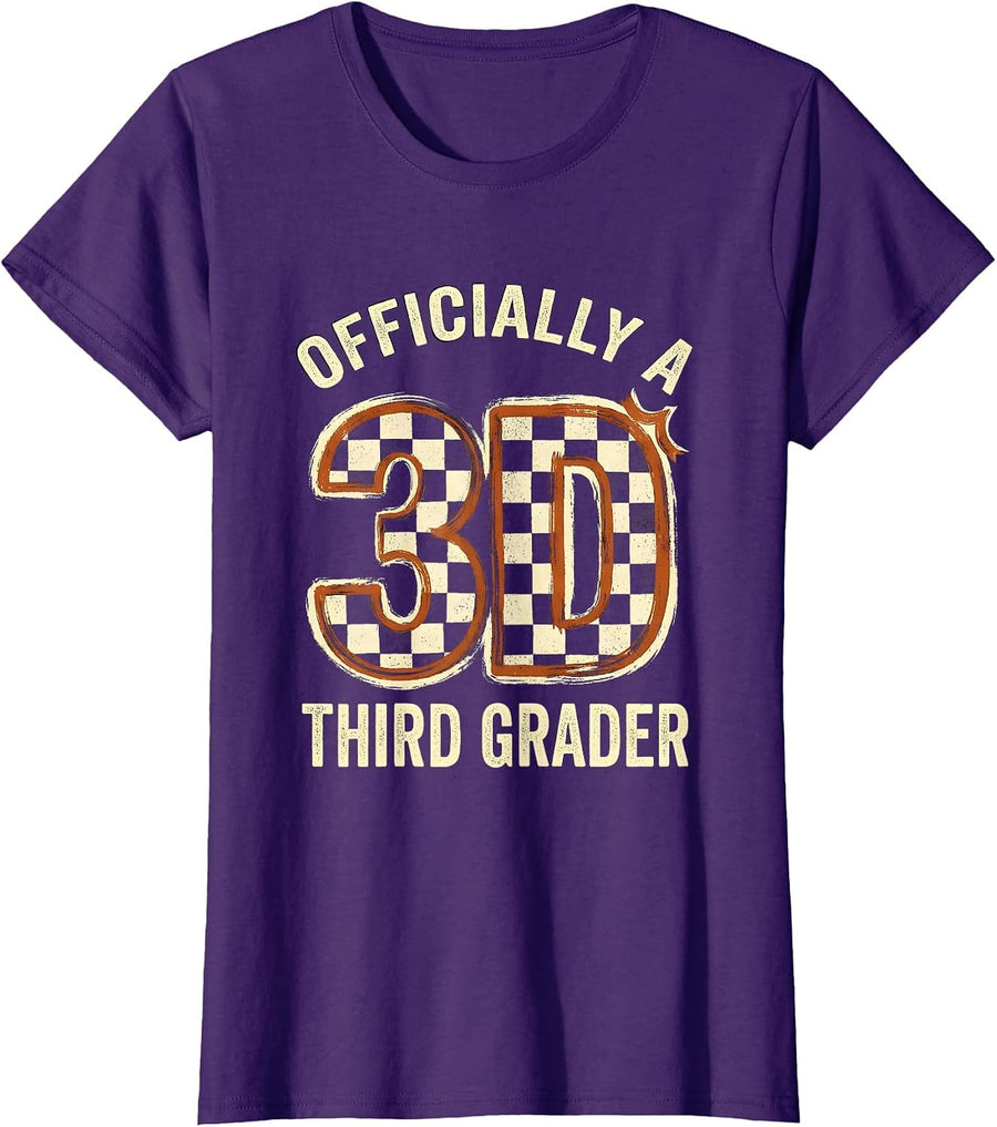 Women's Officially A Third Grader Playful Teacher Girl Back To T-Shirt - Purple