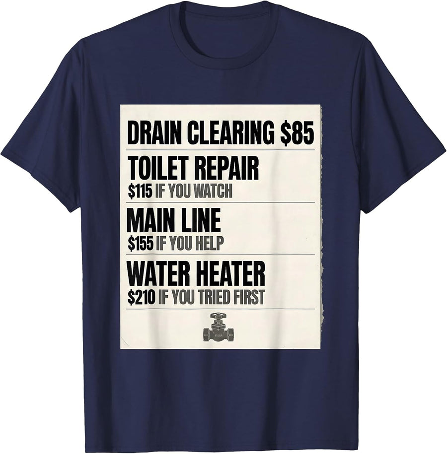 DRAIN CLEARING Funny Plumber Hourly Rate Sarcastic T-Shirt - Navy Blue