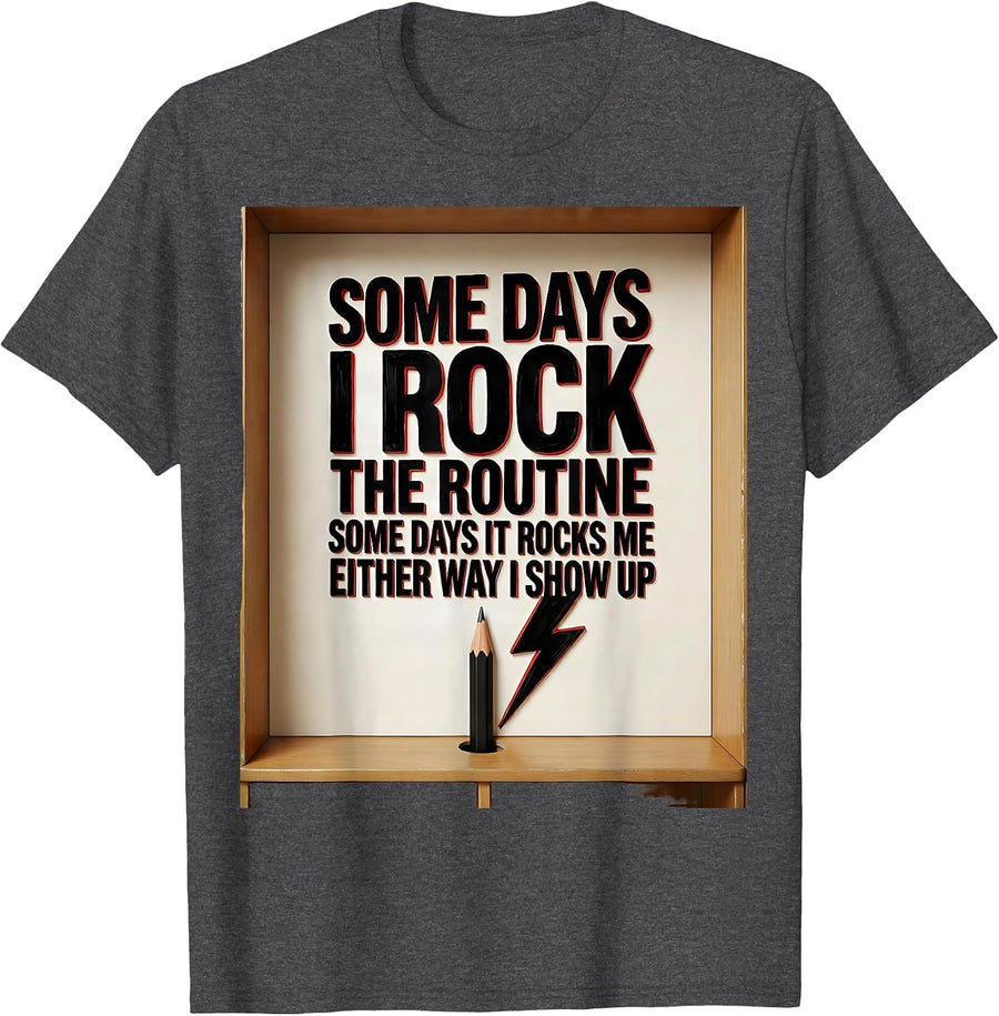 Men's Some Days I Rock The Routine Rock Music Teacher Staff Humor T-Shirt - Dark Heather Grey