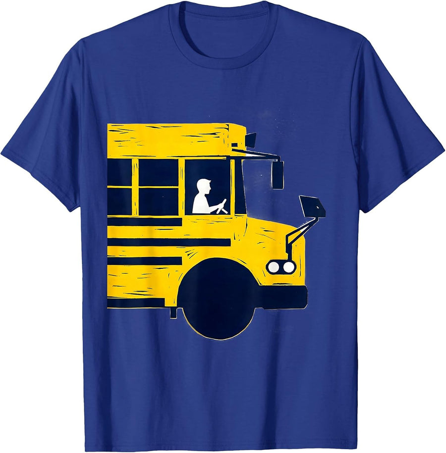 School Bus Driver Linocut Funny Halloween Costume T-Shirt - Royal Blue