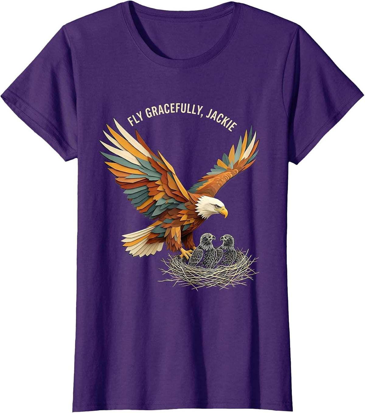 Fly Gracefully, Jackie Memorial Bald Eagle Tribute Wildlife T-Shirt - Purple