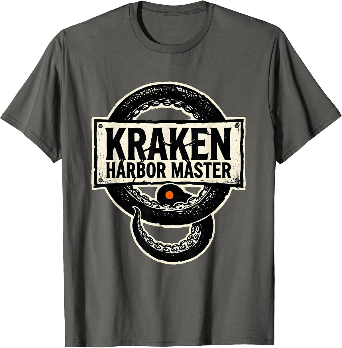 Men's Kraken Harbor Master Stenciled Tentacle Octopus Lover T-Shirt - Asphalt Grey