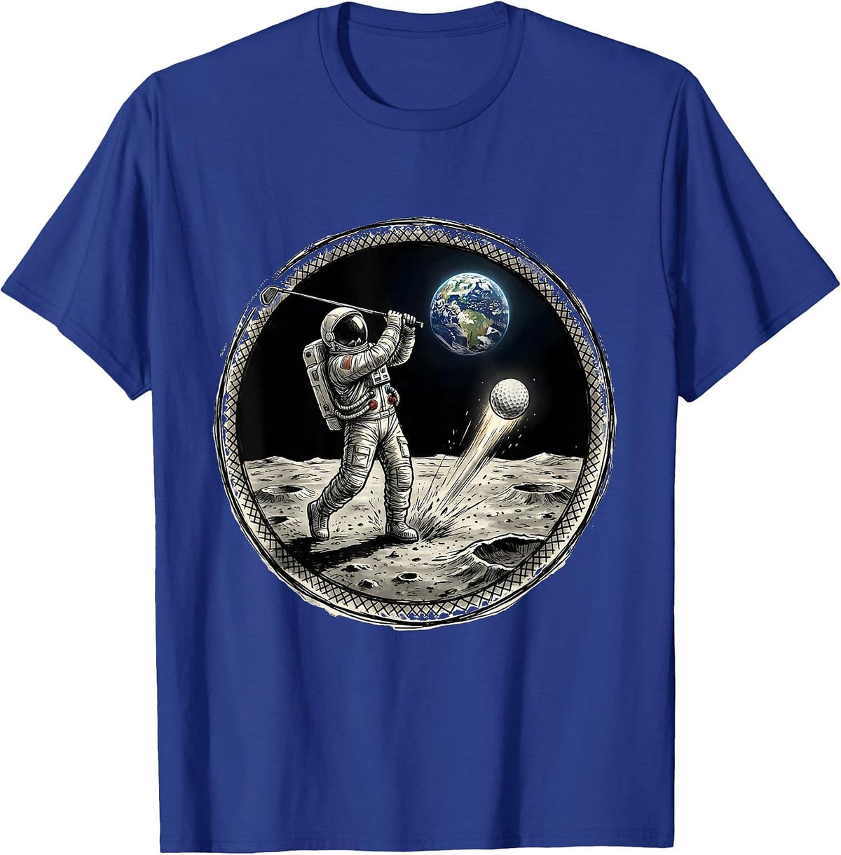 Men's Astronaut Golf Lunar Surface Space Tee Off T-Shirt - Royal Blue