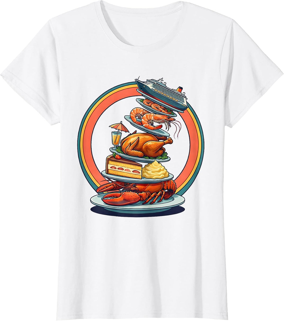 Funny Cruise Ship Buffet Overloaded Plate Design T-Shirt - White
