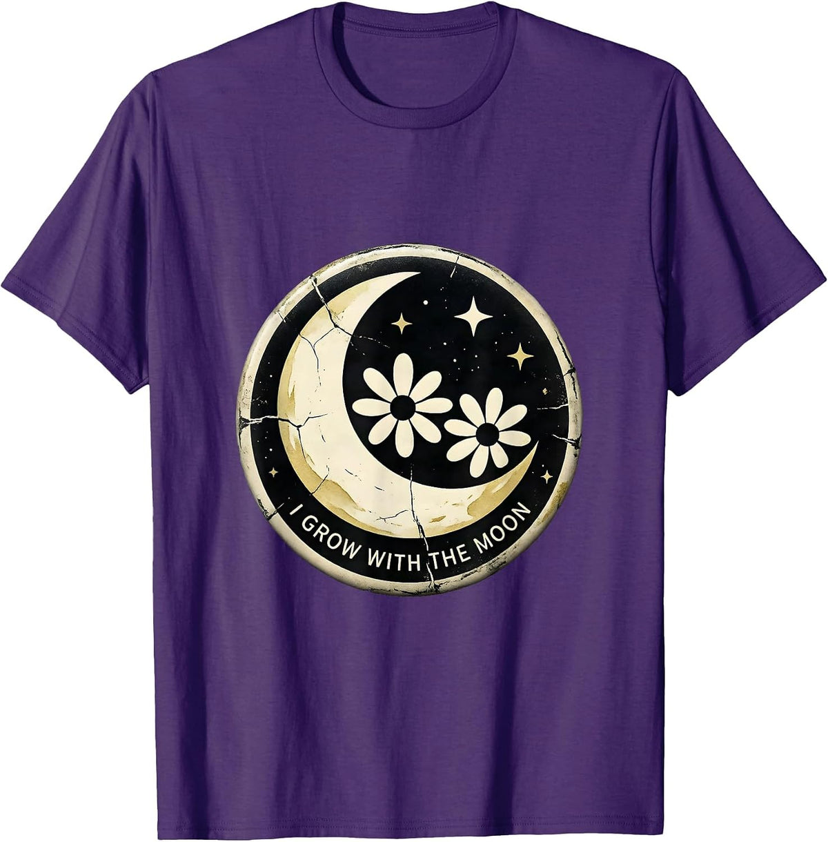 I Grow With The Moon Boho Celestial Moon Phase Botanical T-Shirt - Purple