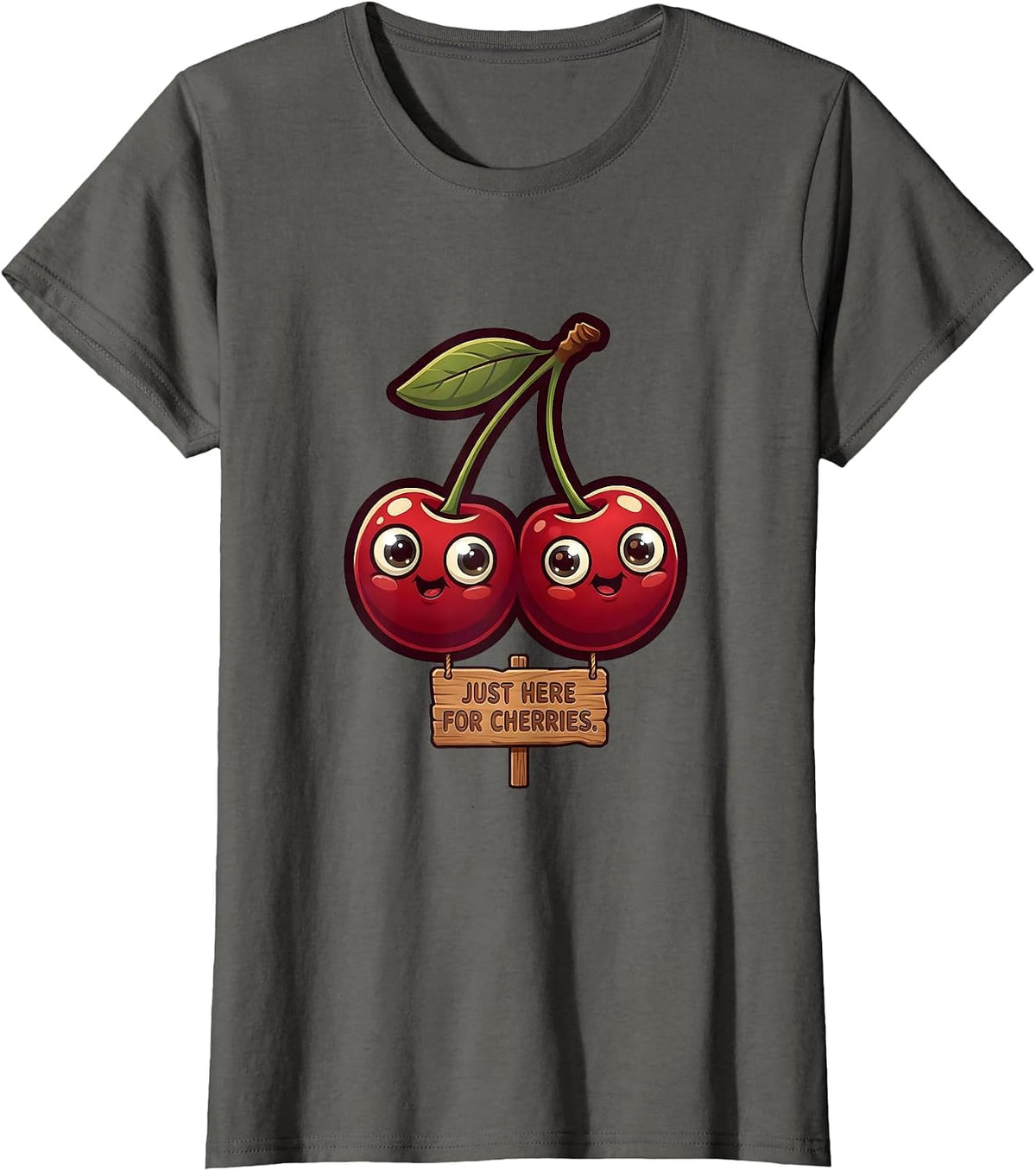 Women's Just Here For Cherries Fruit Lover Design T-Shirt - Asphalt Grey