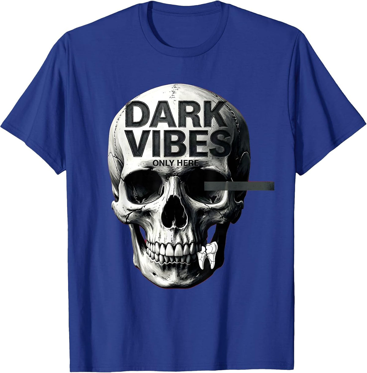 Dark Vibes Only Skull Graphic Design T-Shirt - Royal Blue