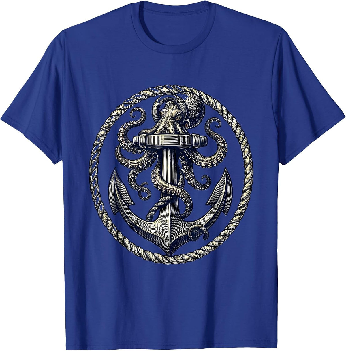 Men's Octopus Tentacles Wrapped Around Anchor Sailor T-Shirt - Royal Blue