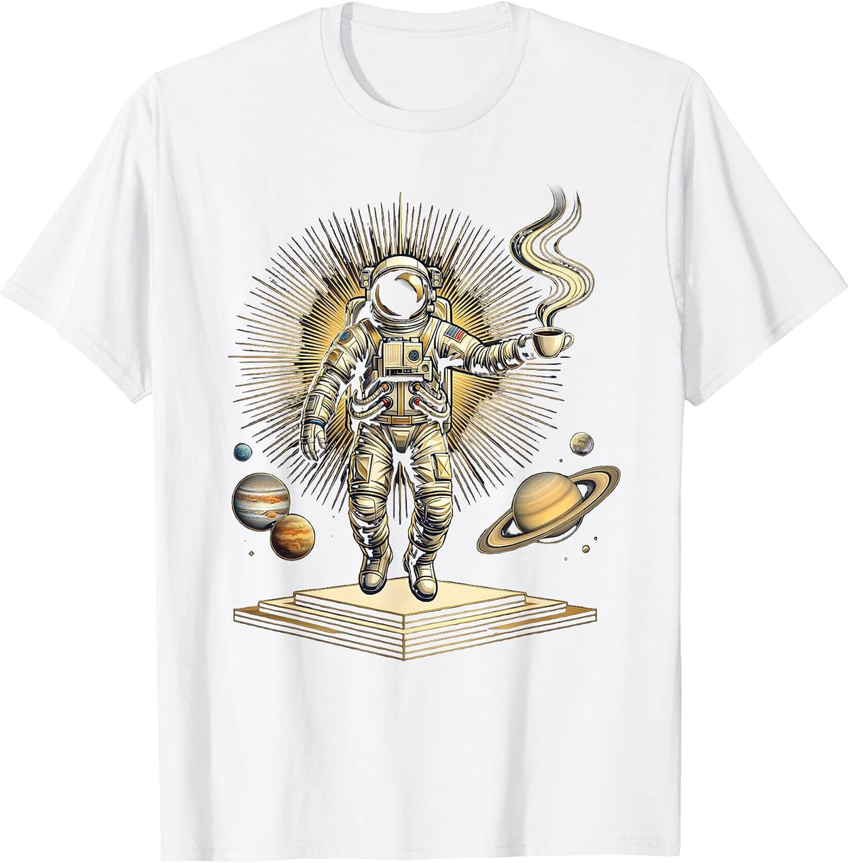 Men's Astronaut Floating With Coffee in Space T-Shirt - White