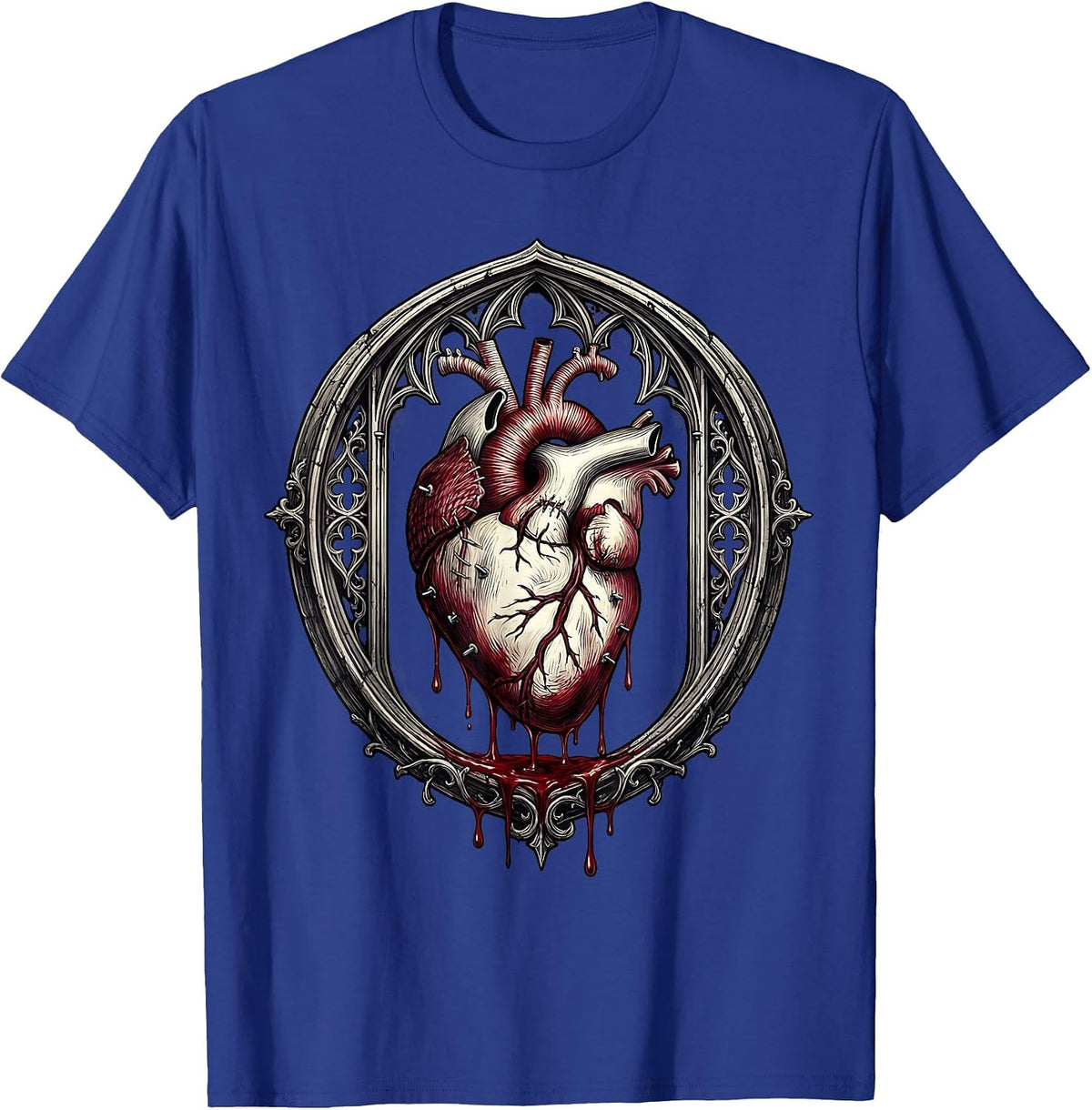 Bloody Stitched Heart Gothic Dark Art Design T-Shirt - Royal Blue
