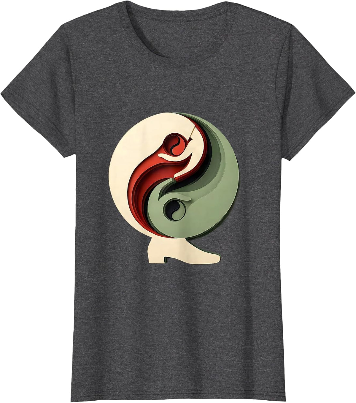 Women's Taijitu Paper-Cut Martial Arts Yin Yang Tai Chi T-Shirt - Dark Heather Grey