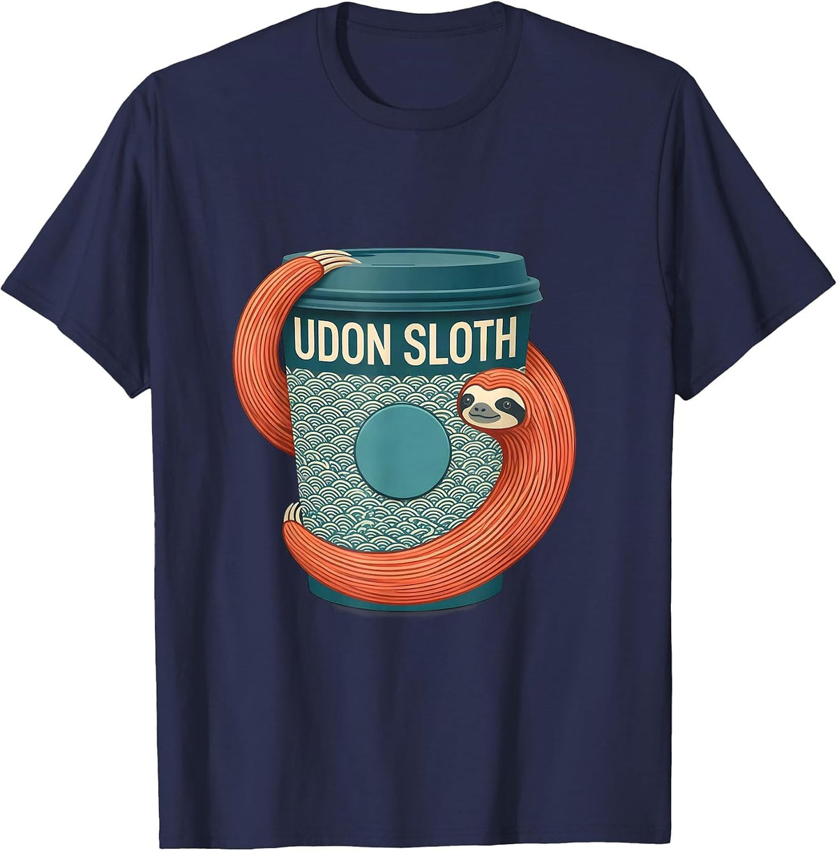 Men's Udon Sloth Midcentury Modern Japanese Pop Culture Sloth T-Shirt - Navy Blue