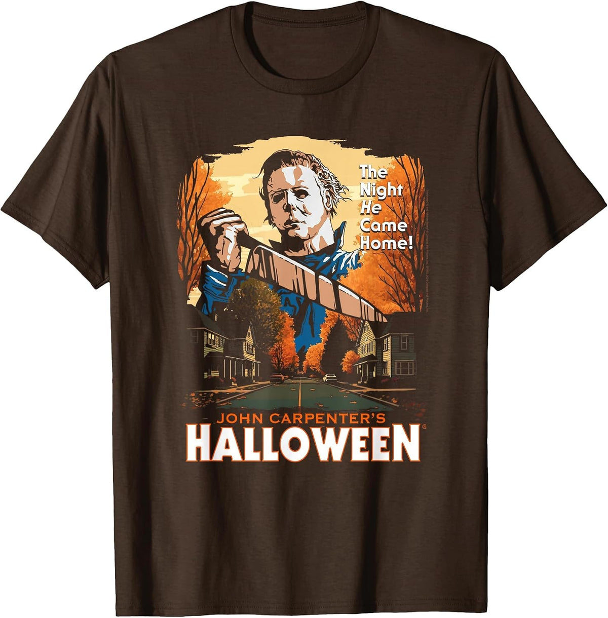 Halloween Mike Myers Haddonfield Illustration Horror Movie T-Shirt - Brown