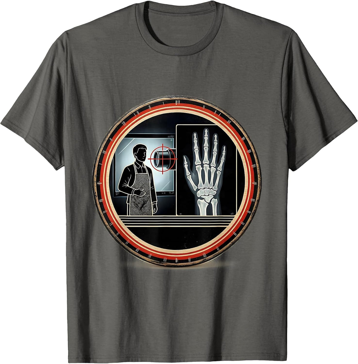 Men's Technologist Radiation Humor X-Ray Tech Lead Screen Badge T-Shirt - Asphalt Grey