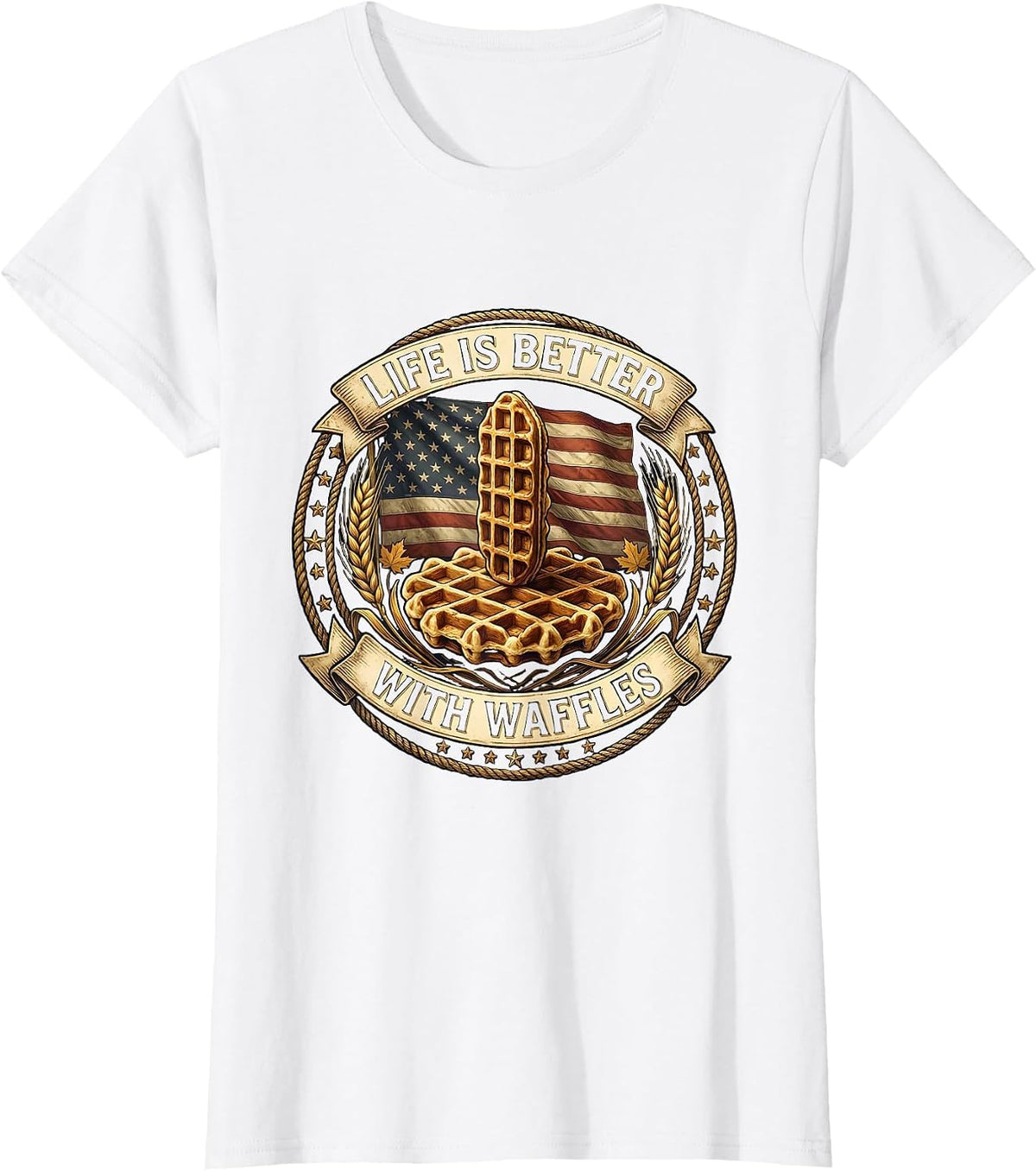 Life Is Better With Waffles Food Lover Design T-Shirt - White