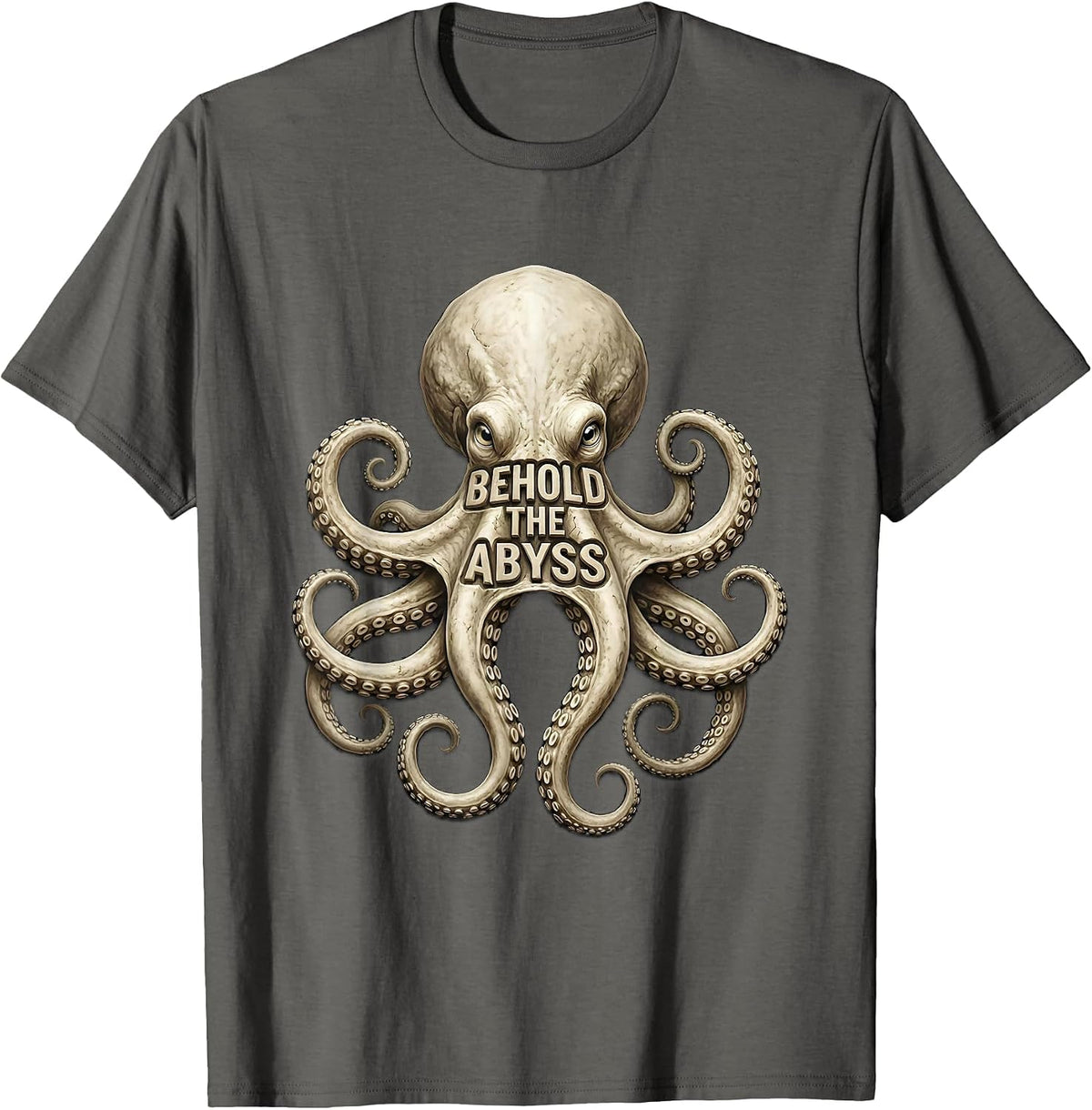Behold The Abyss Octopus Silhouette Sea Creature Ocean Lover T-Shirt - Asphalt Grey
